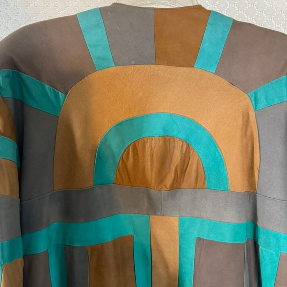 Vtg Gianni Geometric Design Patchwork Button Up L… - image 8